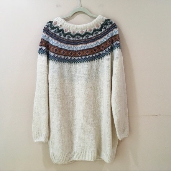 Lulus Where The Heart Is Cream Multi Knit Mini Sweater Dress Size L Womens new - Picture 6 of 8